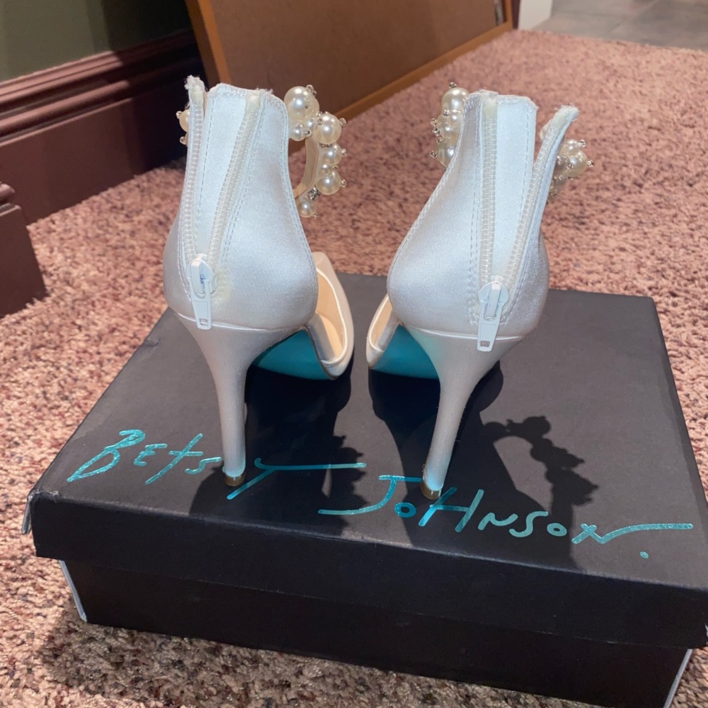 Betsy Johnson white wedding heels
